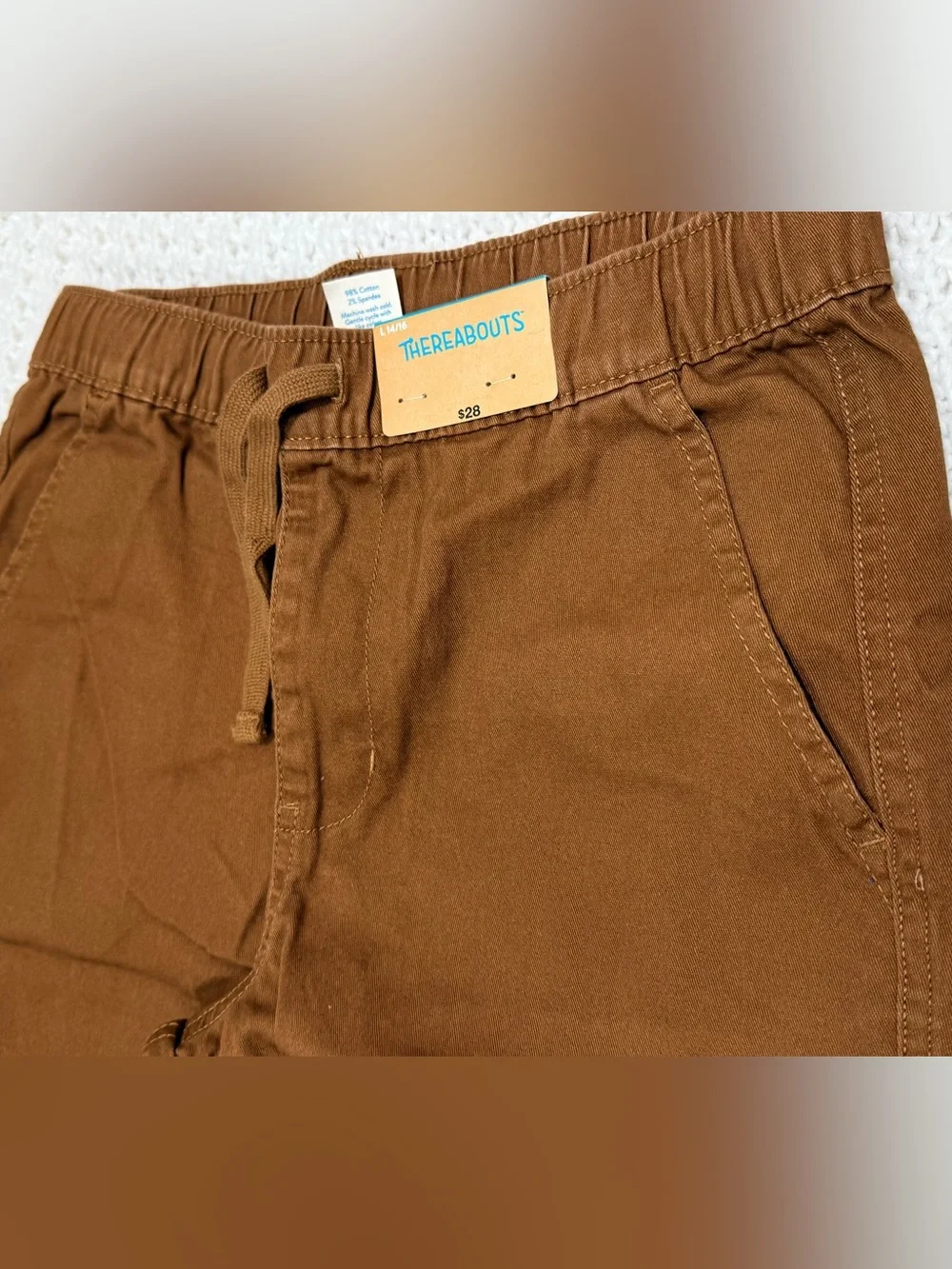 Thereabouts boys pull-on pants adjustable waist in pony brown size L.